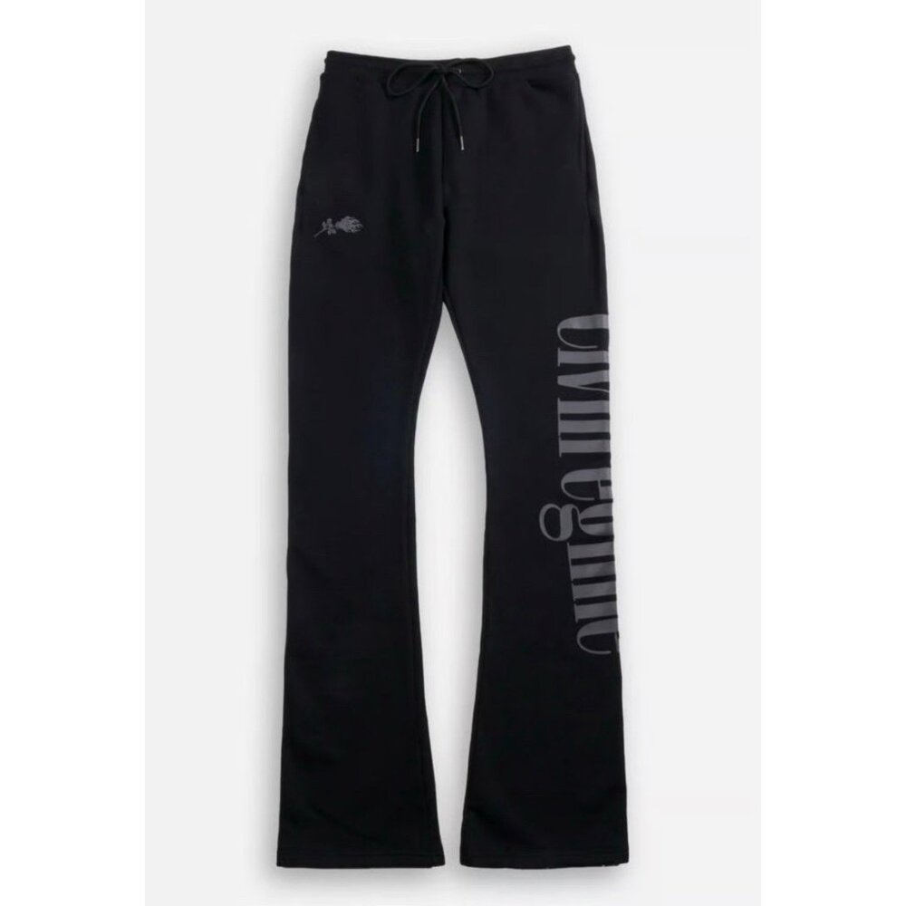 Civil Regime Pants Mens Small Black Concrete Flare Fleece Logo Sweat Joggers New